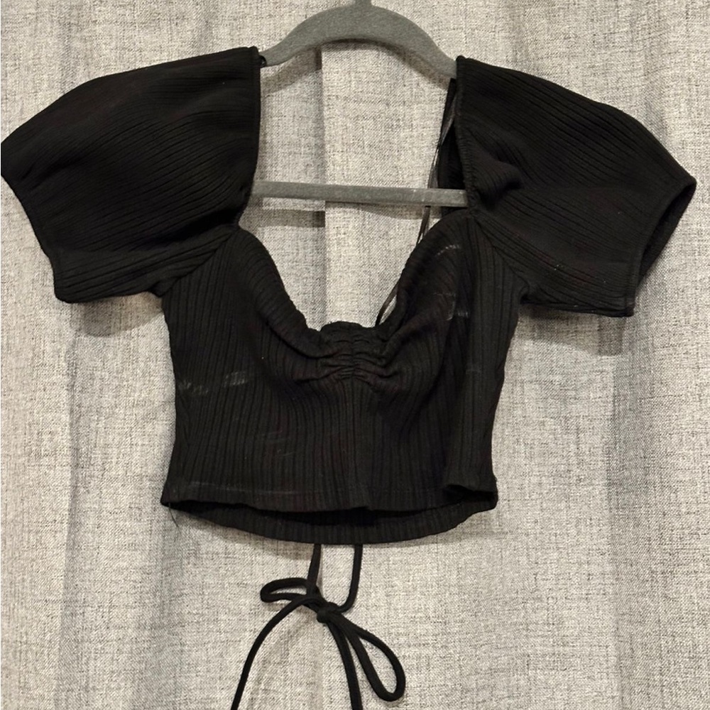 Zara Black Puff Sleeve Crop Top